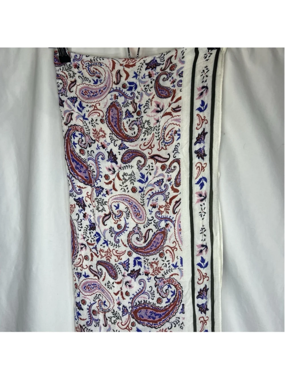 Talbots Watercolor Oblong Scarf Paisley White Blue Red Rectangle Boho Classic